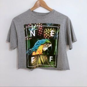 Grey Neff Tropical Graphic Cropped T Shirt-Small
